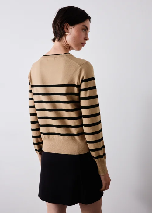Tan Striped Crew Neck Cardigan - 8 Image 2