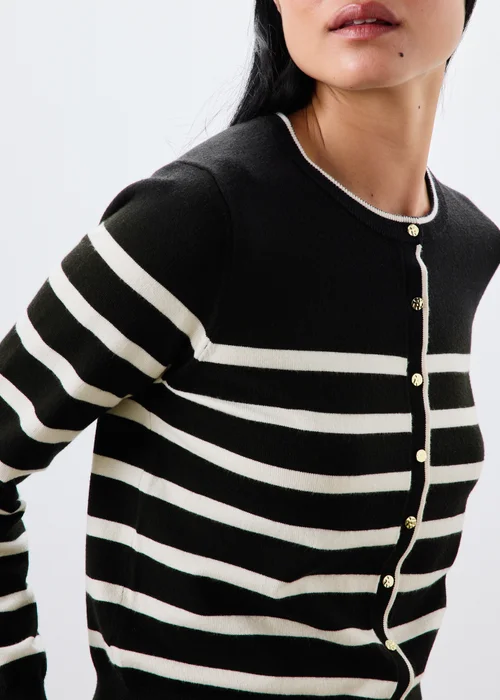 Black Striped Crew Neck Cardigan - 8 Image 3
