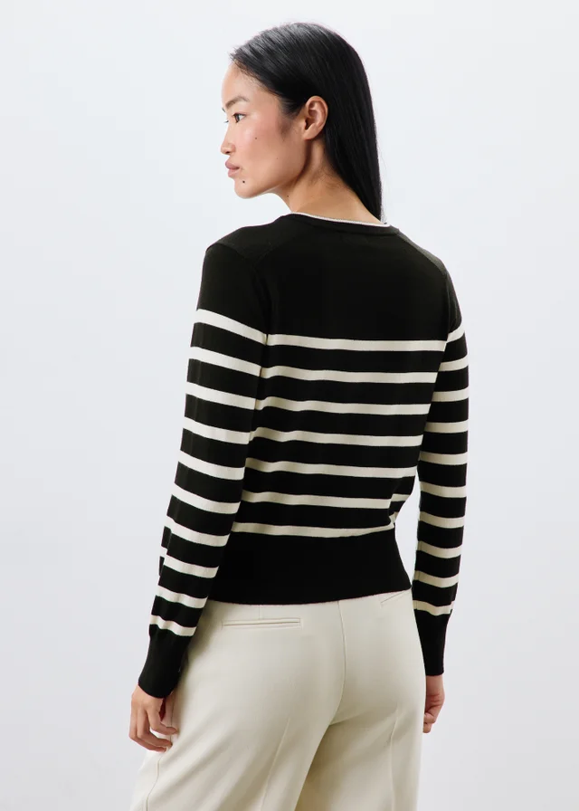 Black Striped Crew Neck Cardigan