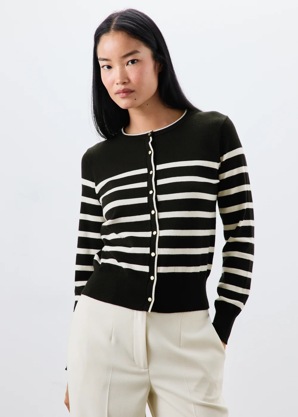 Black Striped Crew Neck Cardigan - 8 Image 1