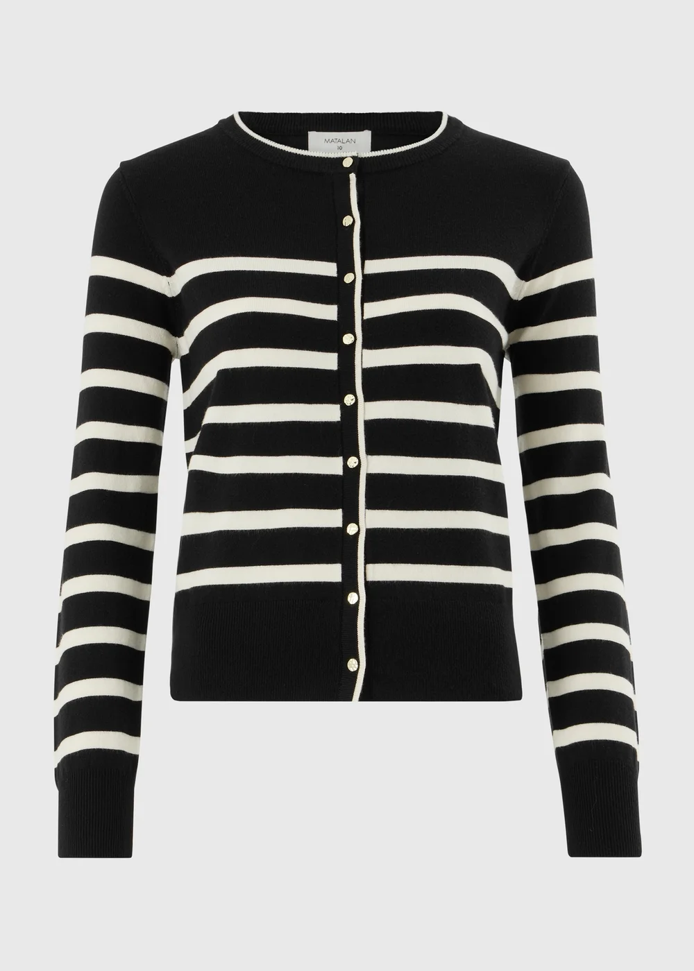 Black Striped Crew Neck Cardigan - 8 Image 4