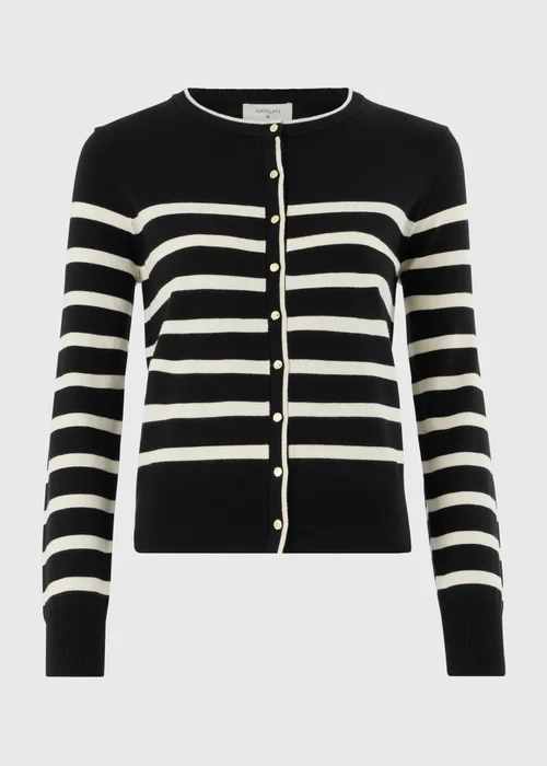 Black Striped Crew Neck Cardigan - 8 Image 4