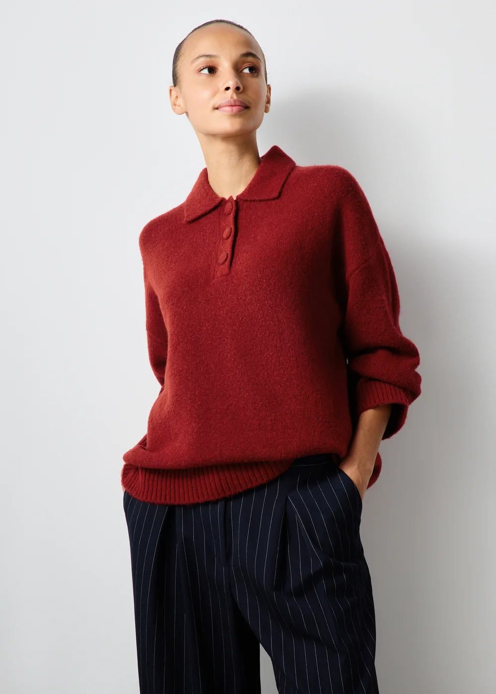 Red Open Collar Knitted Jumper - XS Image 1