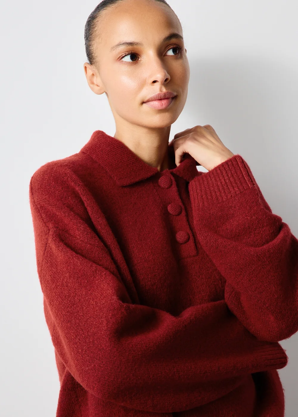 Red Open Collar Knitted Jumper - XS Image 3