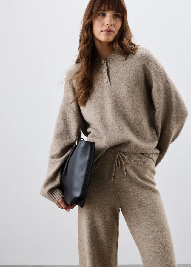 Mocha Open Collar Relaxed Jumper