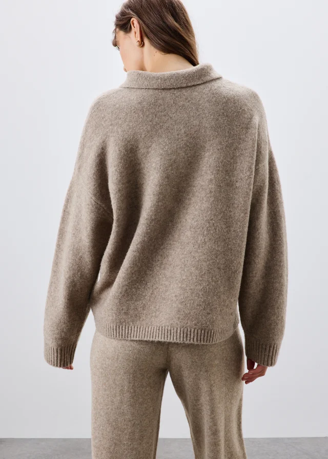 Mocha Open Collar Relaxed Jumper
