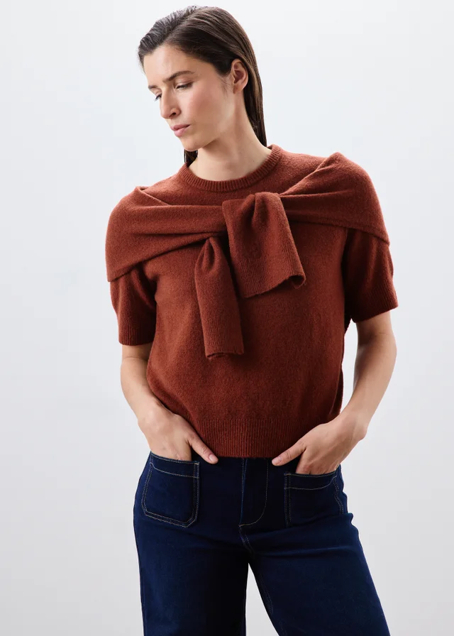 Rust Short Sleeve Tie Scarf Jumper