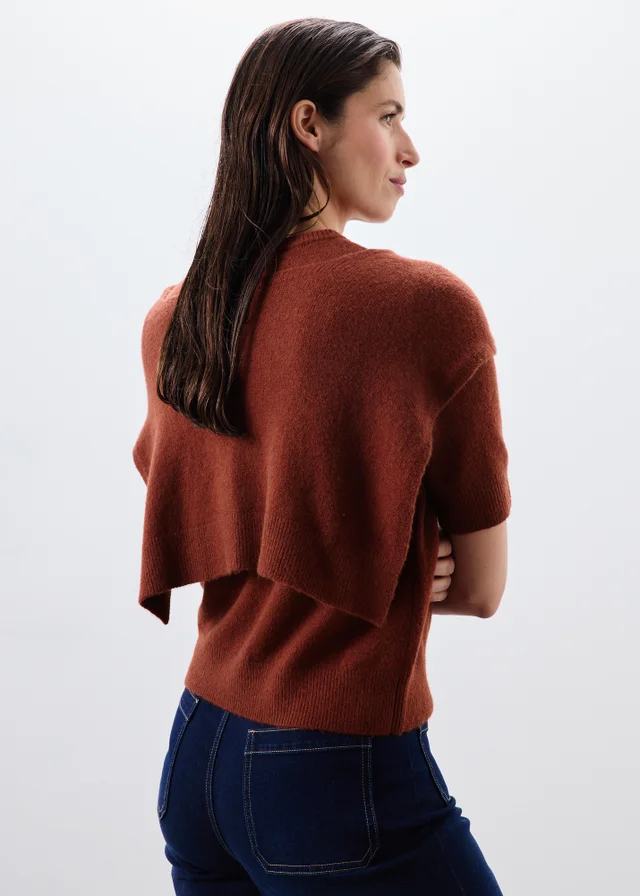 Rust Short Sleeve Tie Scarf Jumper