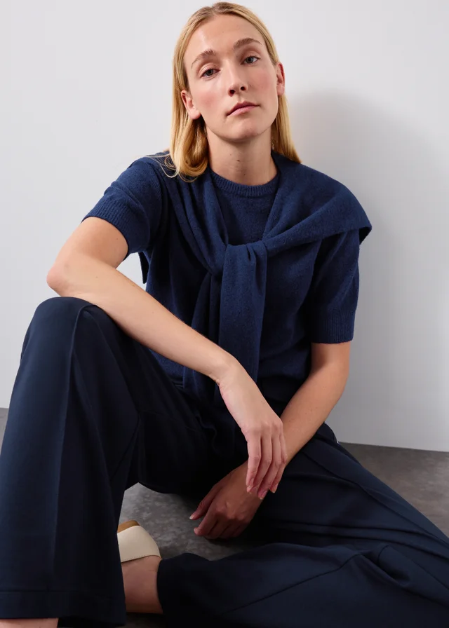Navy Short Sleeve Tie Scarf Jumper
