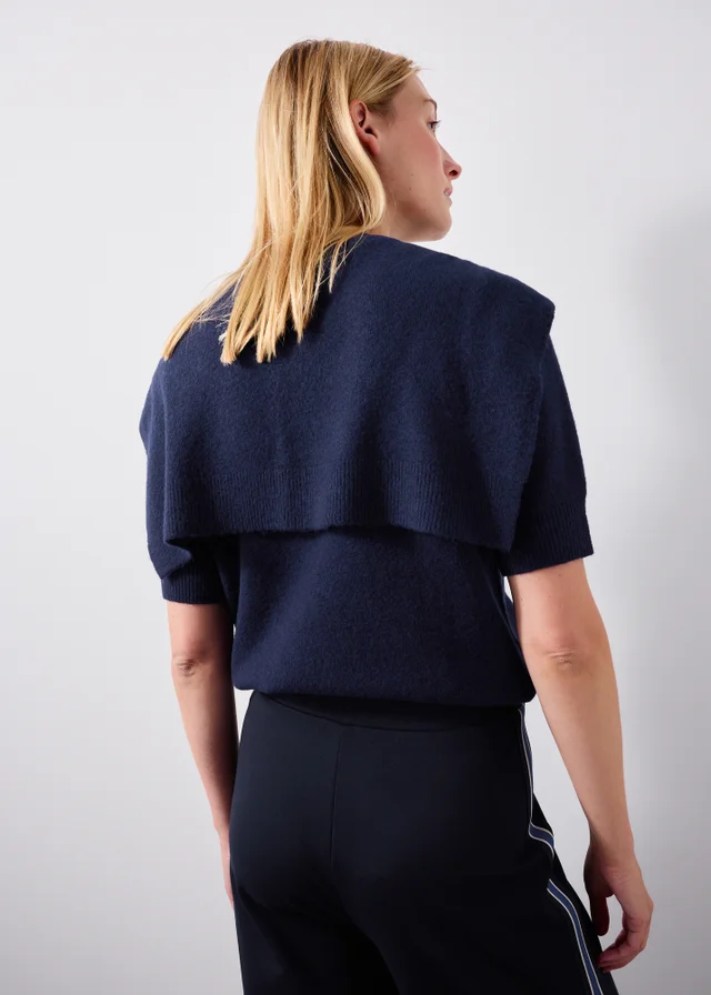 Navy Short Sleeve Tie Scarf Jumper