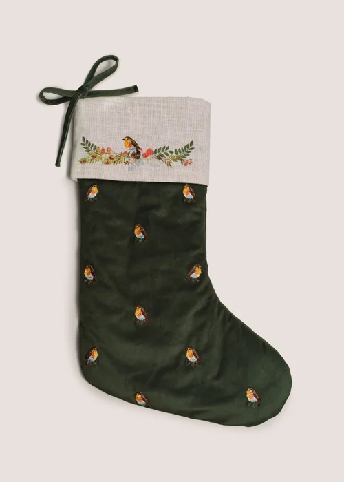 Robin Embroidered Stocking Image 1