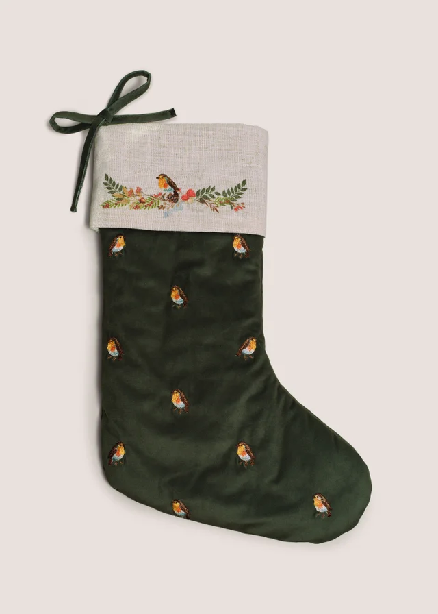 Robin Embroidered Stocking