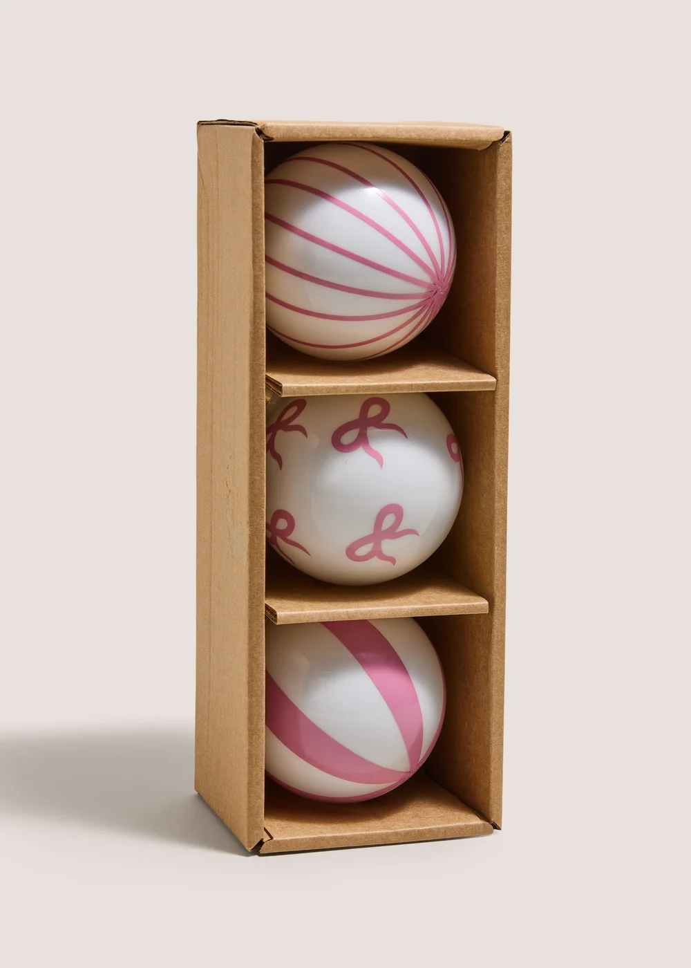 3 Pack White & Pink Bow Baubles Image 1