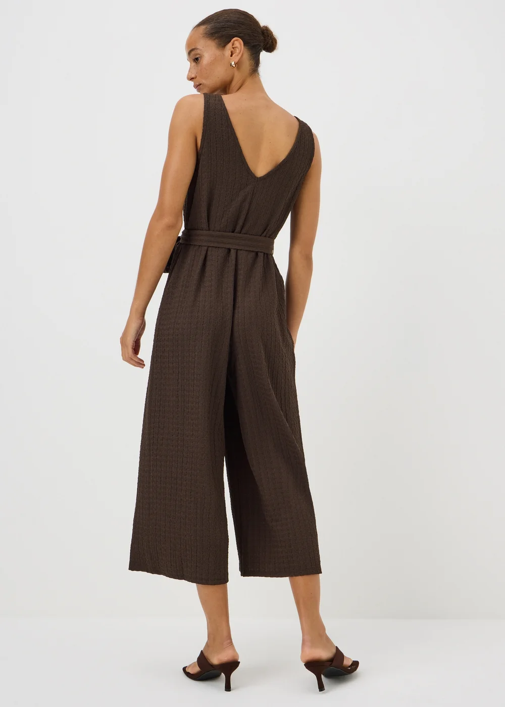 Brown Textured Jersey Jumpsuit - 8 Image 2