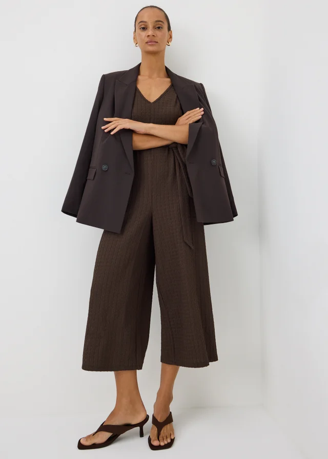 Brown Textured Jersey Jumpsuit