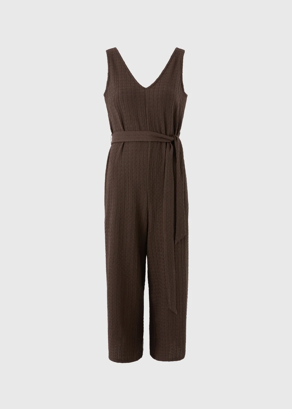 Brown Textured Jersey Jumpsuit - 8 Image 3