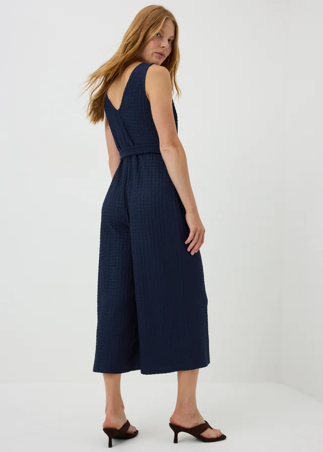 Navy Textured Jumpsuit