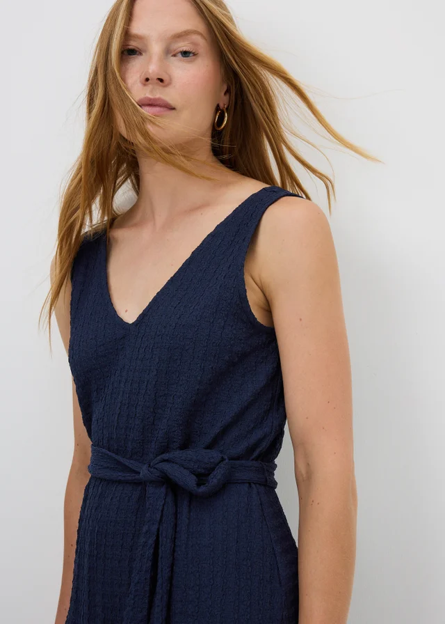 Navy Textured Jumpsuit