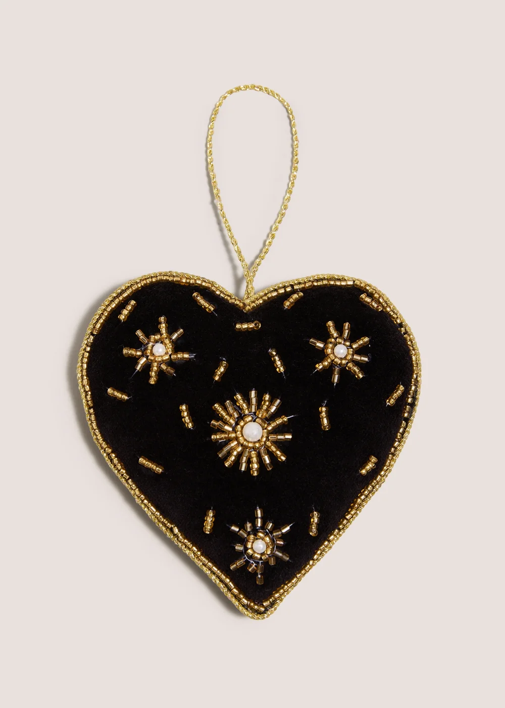 Black Embroidered Velvet Heart Decoration Image 1