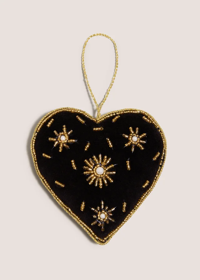 Black Embroidered Velvet Heart Decoration