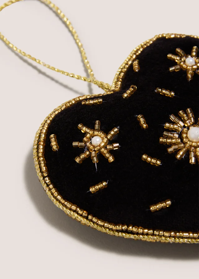 Black Embroidered Velvet Heart Decoration