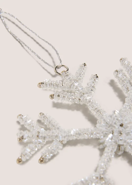 White Beaded Snowflake Hanging Decoration Image 2