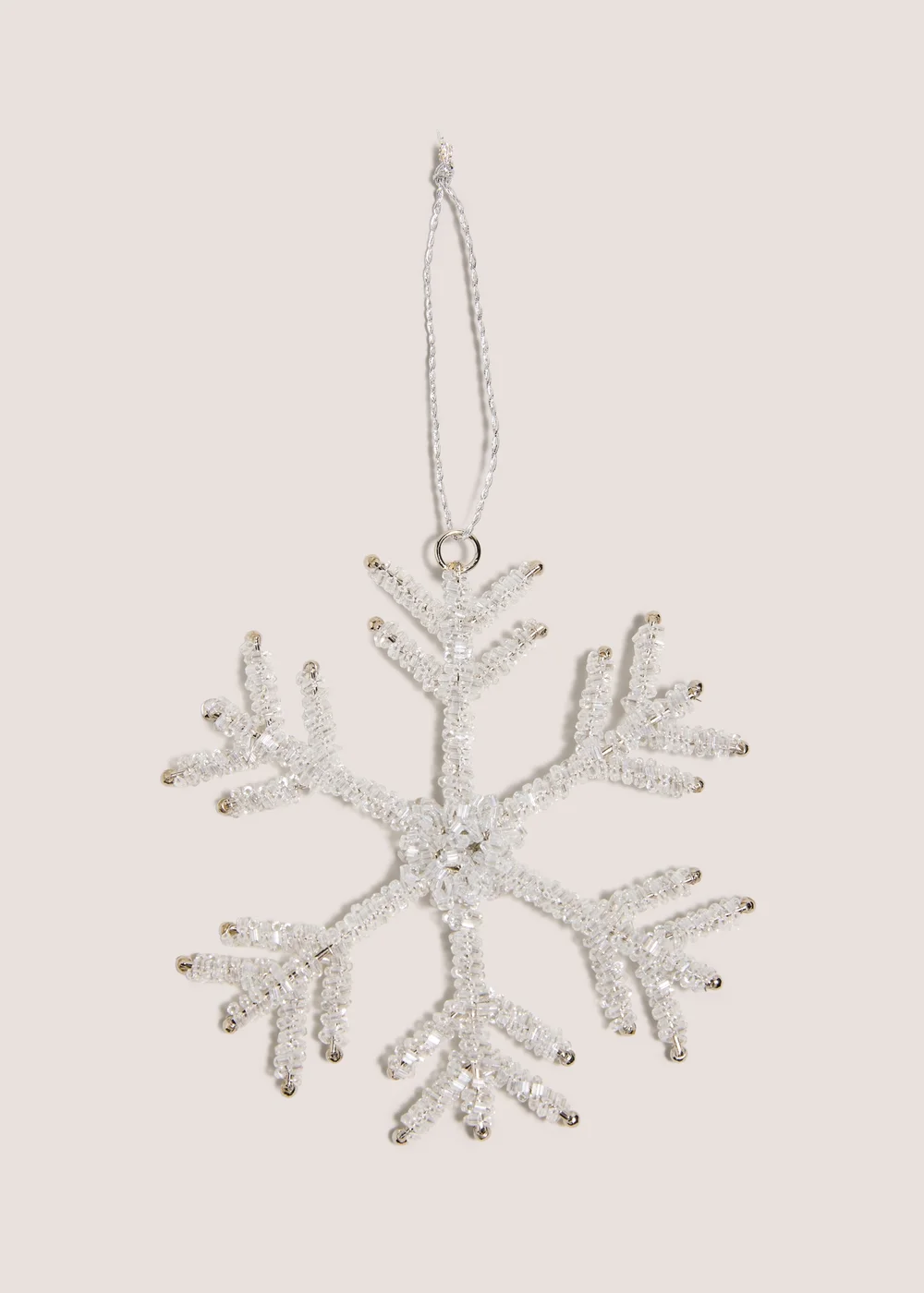 White Beaded Snowflake Hanging Decoration Image 1