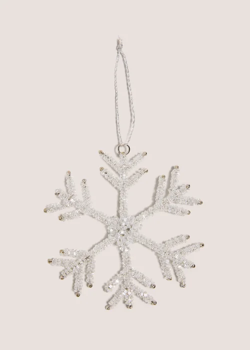 White Beaded Snowflake Hanging Decoration Image 1