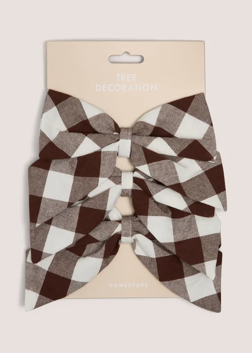 3 Pack Brown Gingham Decorative Bows Image 1