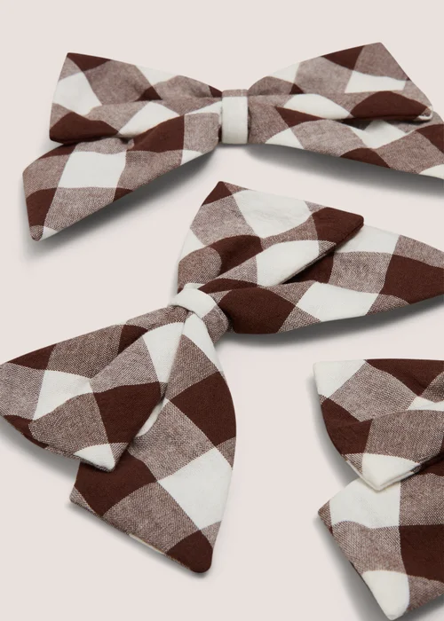 3 Pack Brown Gingham Decorative Bows Image 2