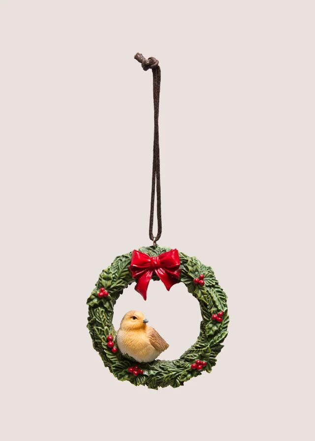 Robin Christmas Wreath Hanging Ornament