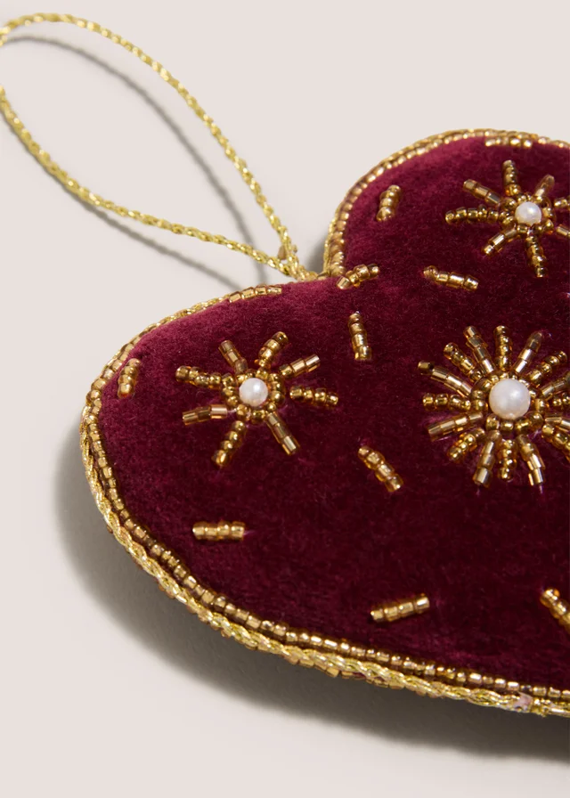 Burgundy Velvet Heart Hanging Decoration