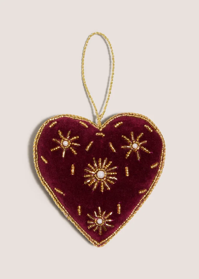 Burgundy Velvet Heart Hanging Decoration