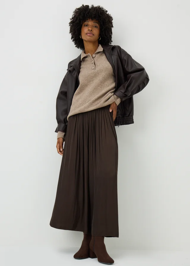 Chocolate Crinkle Satin Midaxi Skirt