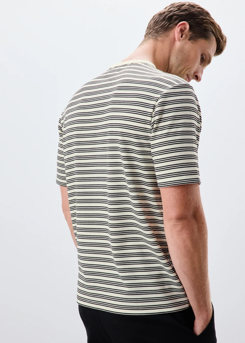 Black Striped Textured T-Shirt - S Image 2
