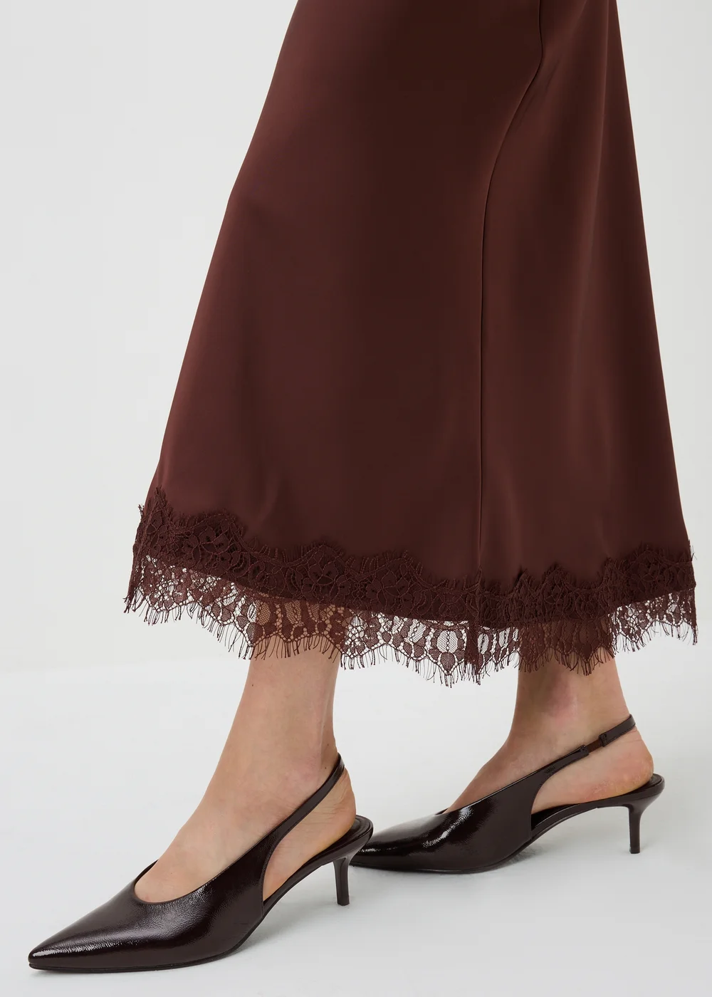Chocolate Faux Leather Kitten Heels - 3 Image 2