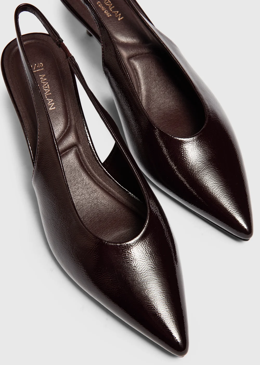 Chocolate Faux Leather Kitten Heels - 3 Image 4