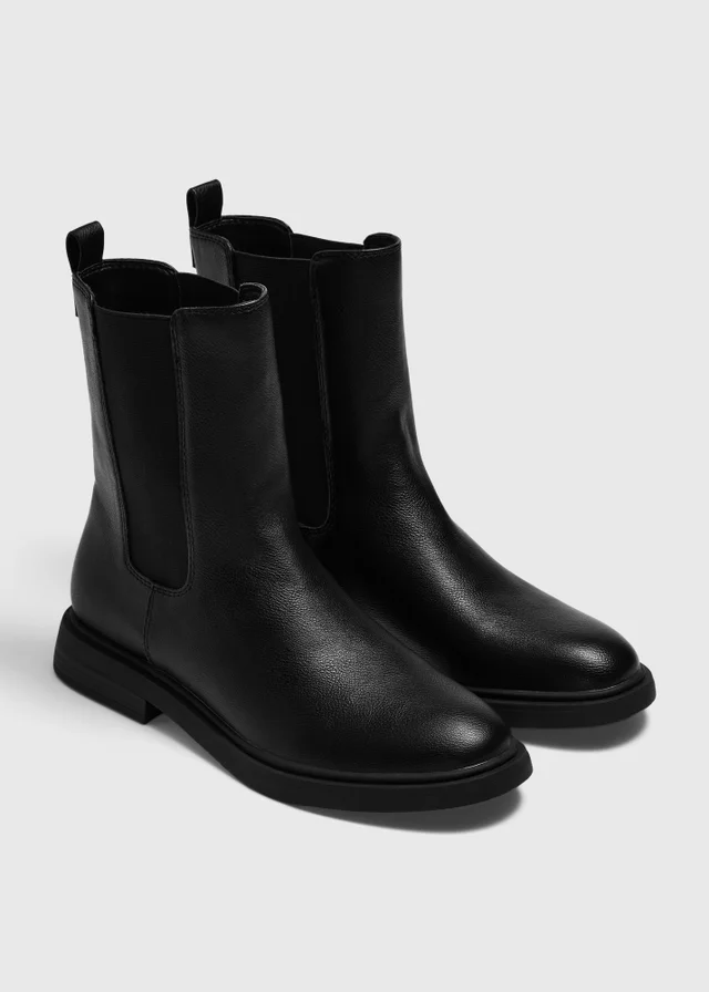 Black Faux Leather Chelsea Boots
