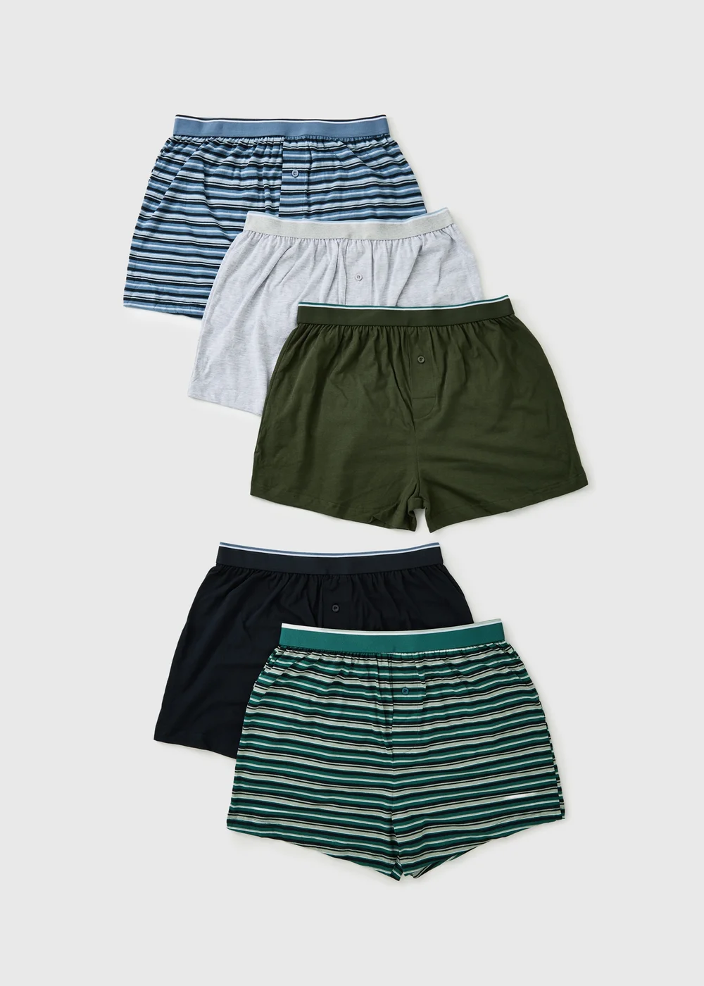 5 Pack Khaki Stiped Loose Fit Boxers - S Image 1