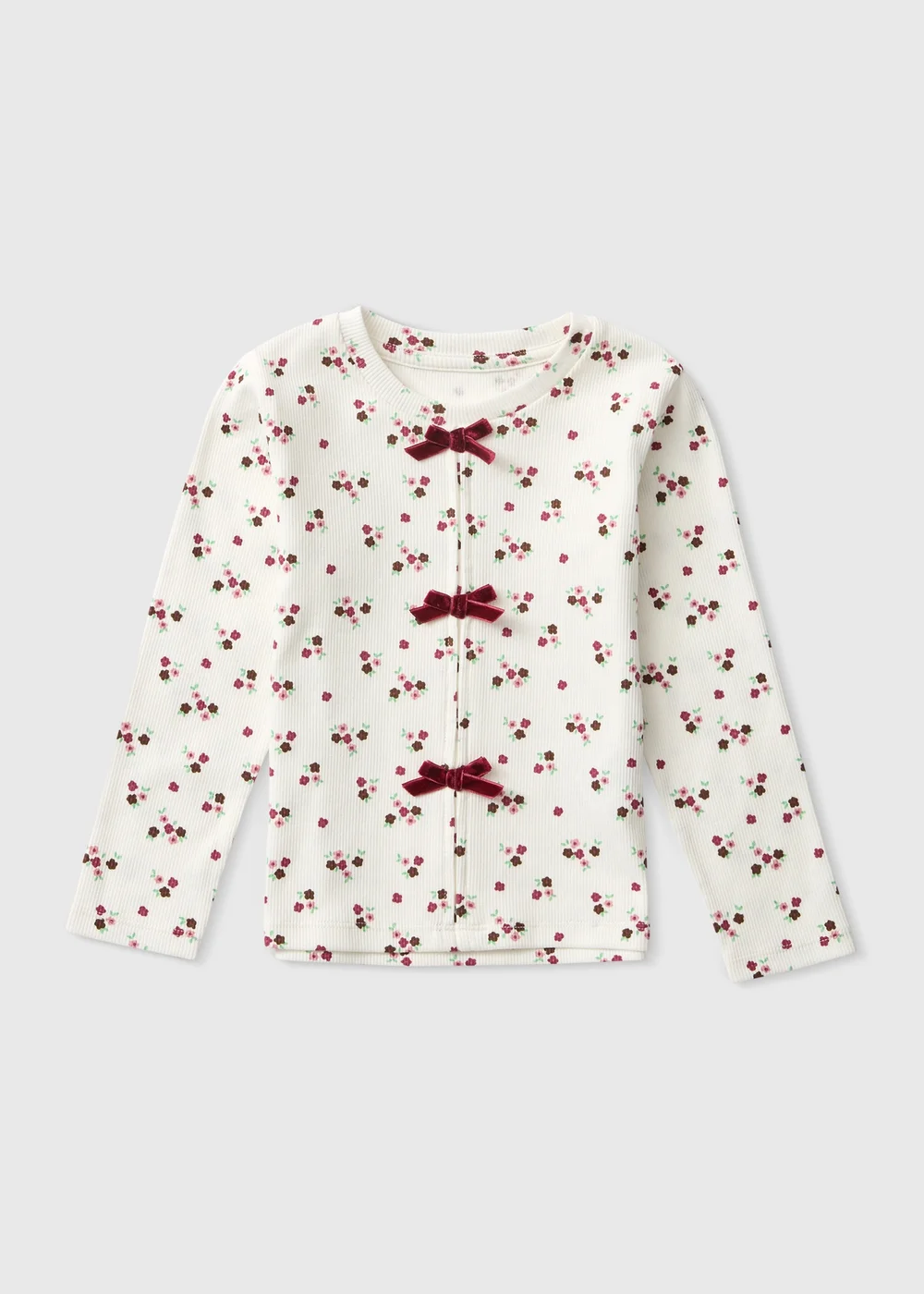 Girls Cream Ditsy Floral Ribbed Top (1-8yrs) - 1-1.5 Yrs Image 1