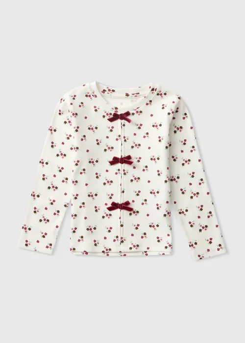 Girls Cream Ditsy Floral Ribbed Top (1-8yrs) - 1-1.5 Yrs Image 1