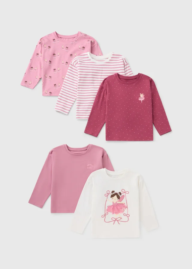 5 Pack Pink Ballerina Long-Sleeve T-Shirts (1-8yrs)