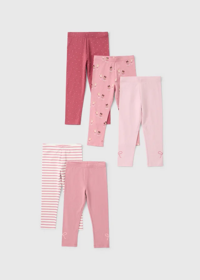5 Pack Girls Pink Patterned Leggings (1-8yrs)