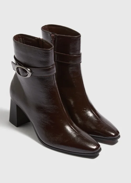 Burgundy Faux Leather Block Heel Ankle Boot - 4 Image 1