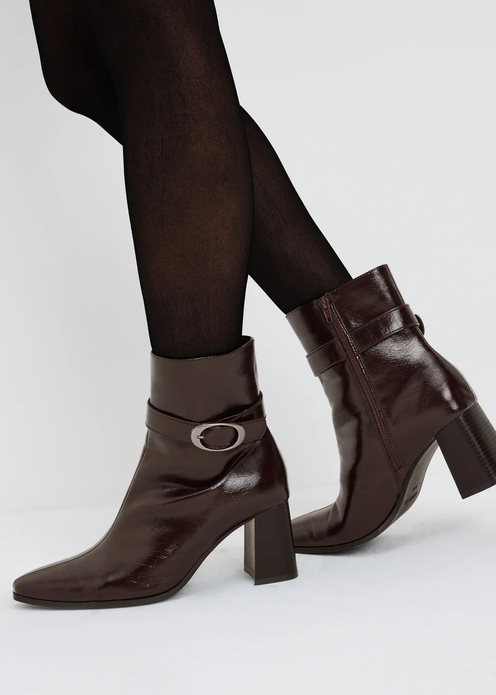 Burgundy Faux Leather Block Heel Ankle Boot - 4 Image 3
