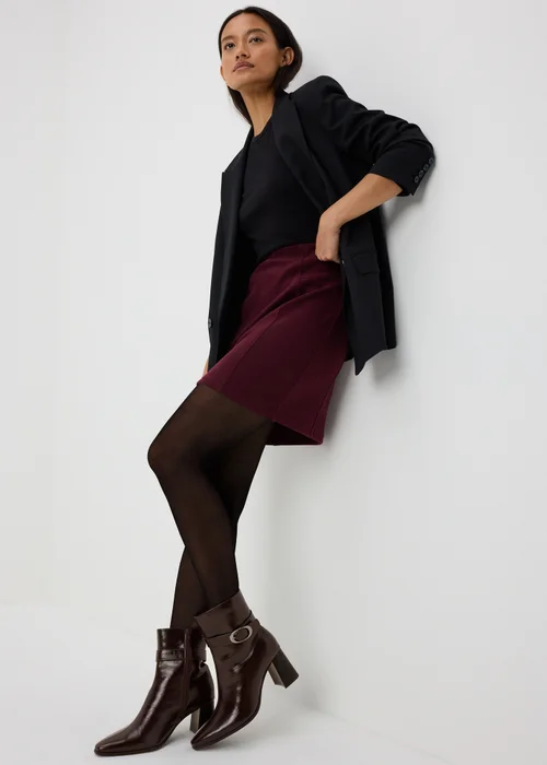 Burgundy Faux Leather Block Heel Ankle Boot - 4 Image 2