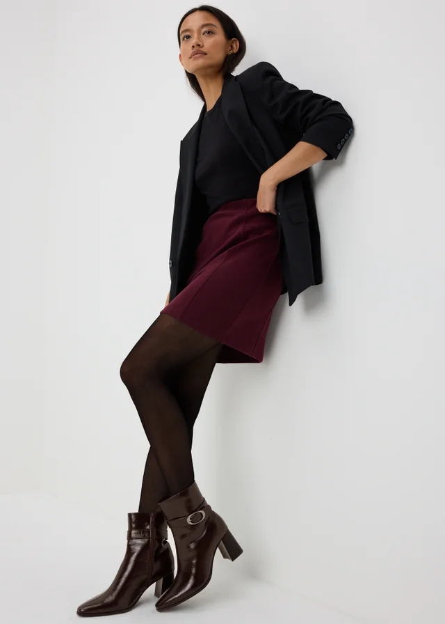 Burgundy Faux Leather Block Heel Ankle Boot