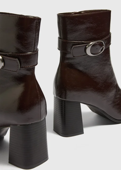 Burgundy Faux Leather Block Heel Ankle Boot - 4 Image 4