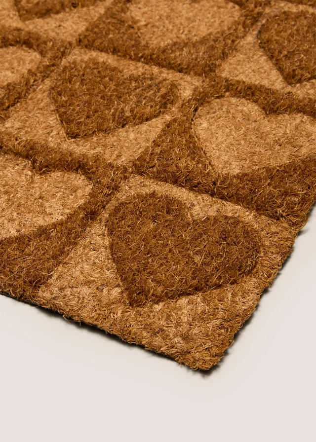 Brown Heart Embossed Coir Doormat