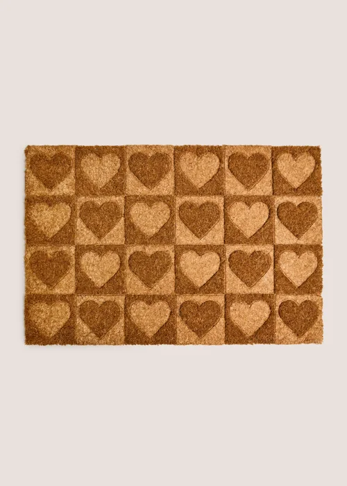 Brown Heart Embossed Coir Doormat Image 1